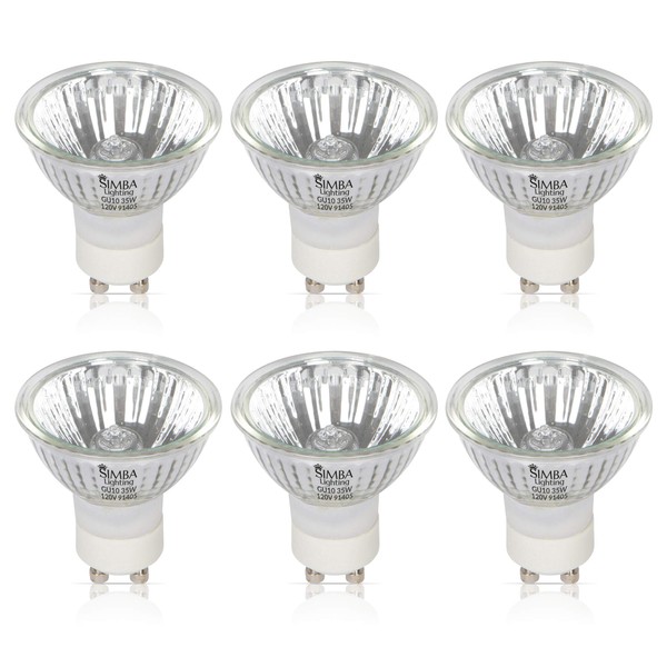 Simba Lighting Halogen GU10 35W Spotlight 120V MR16 with Glass Cover (6 Pack) Dimmable for NP5 Candle Warmer, Accent, Recessed, Track Lighting, Twist-N-Lock Base, Warm White 2700K