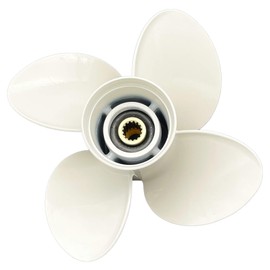 Soelidim 4 Blades Aluminum Outboard Cupped Propeller Boat Prop 4 Blades(13.4x15,13x17,12.5x19) for Yamaha T50/T60/70/75/80/90/F100/115/130HP K Series with 15 Spline Tooth (13.4X15)
