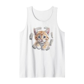 Funny Orange Tabby Cat Torn Fabric Tank Top