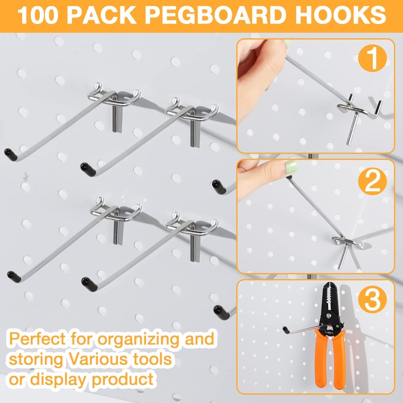 Moxweyeni 100 Pack Pegboard Hooks 6 Inch Metal Display Hooks