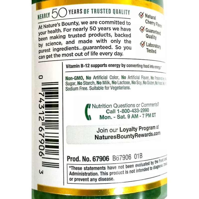 Nature's Bounty Quick Dissolve Vitamin B-12 2500 mcg 300 Tablets