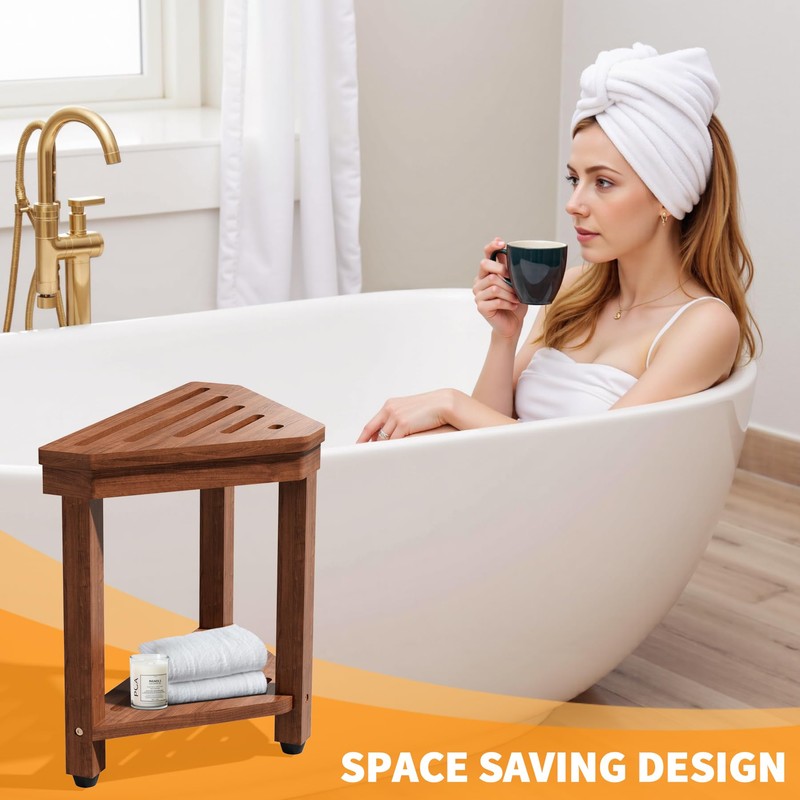 Shower Foot Rest 15 in, Acacia Shower Stool for Shaving