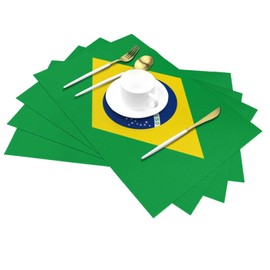 WHJYMX Woven Placemat 6 PCS 18x12in - Heat Resistant Non Slip Washable Table Mat for Daily Decoration and Outdoor Gatherings Brazilian Flag Printed