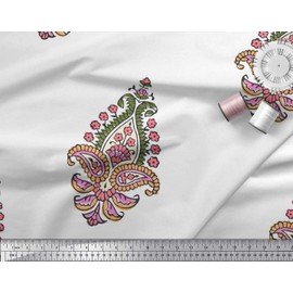 Soimoi Rayon Crepe Fabric Floral & Paisley Block Printed Craft Fabric by The metre 46 Inch Wide