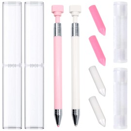 SPOKKI 2 Pcs Diamond Painting Pens with Wax, Refillable Wax Pen, Rotating Glue Point Drill Pen for Nail Art Rhinestones, Diamond Art Accessories and Tools, Quickly Pick Up Beads Gems (Pink+White)