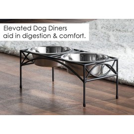 Regal Double Bowl Elevated Diner - 12" Tall - Raised Dog Feeder - Black - Great for Large/XL Breeds - Pet Feeding Station, Food/Water Bowls - Metal/Steel - Best - Stainless Bowls, NMN Designs