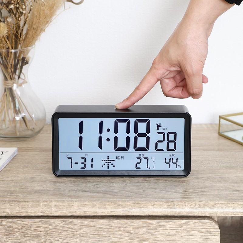 Fuji Boeki Radio-controlled Digital Table Clock, Large, Black 60693