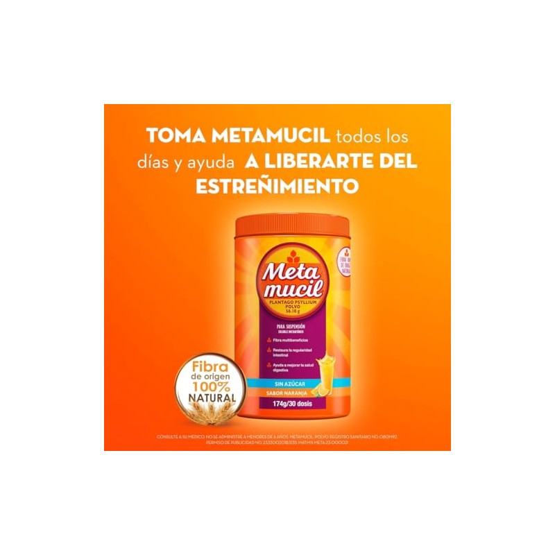 Metamucil Suplemento Fibra Sabor Naranja Azucar 425