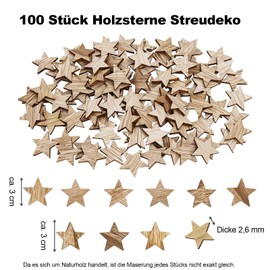 ParPix Small Wooden Stars for Crafts 2 cm, Pack of 100 Wooden Stars Decoration Christmas, Wooden Stars Small, Confetti Stars for Crafts, Decorative Stars Christmas Confetti, Wooden Star Table
