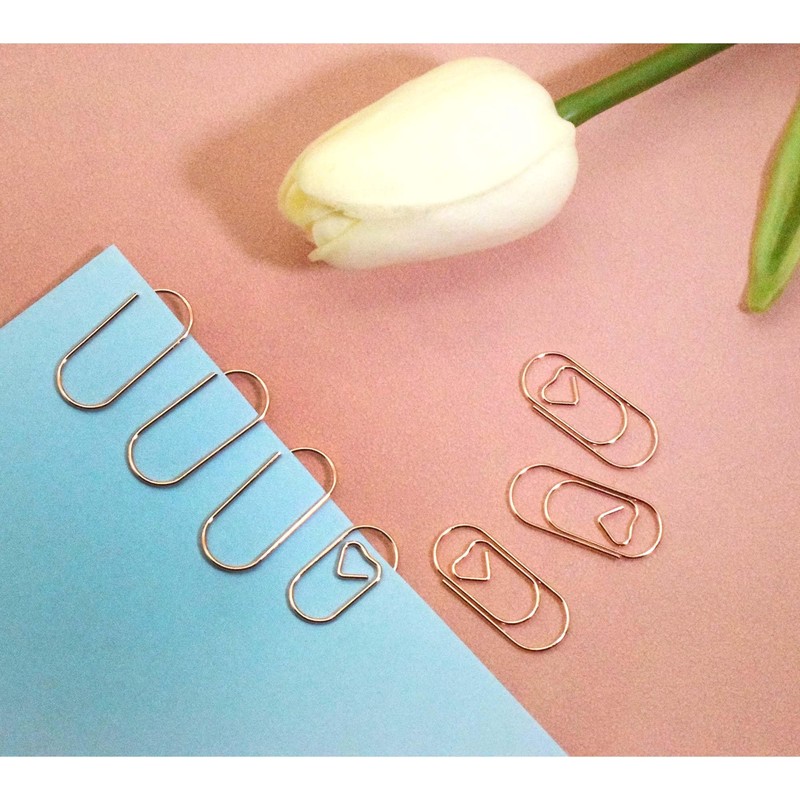 100 PCS Cute Small Heart Paper Clips 1 inch, Rose