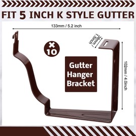 Moxweyeni 10 Pack Gutter Brackets 5 Inch Gutter Hangers Heavy Duty Hidden Rain Brackets with Pre Inserted Screw, Aluminum Exterior Hook Parts Repairing Sagging Tool (Brown)