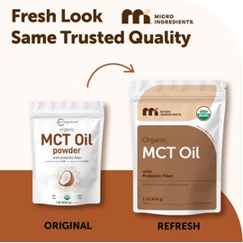 Micro Ingredients Organic MCT Oil Powder with Prebiotic Fiber,1 Pound (16 Ounce) | C8 MCT Oil for Coffee Creamer | No GMOs, Keto Diet, Vegan