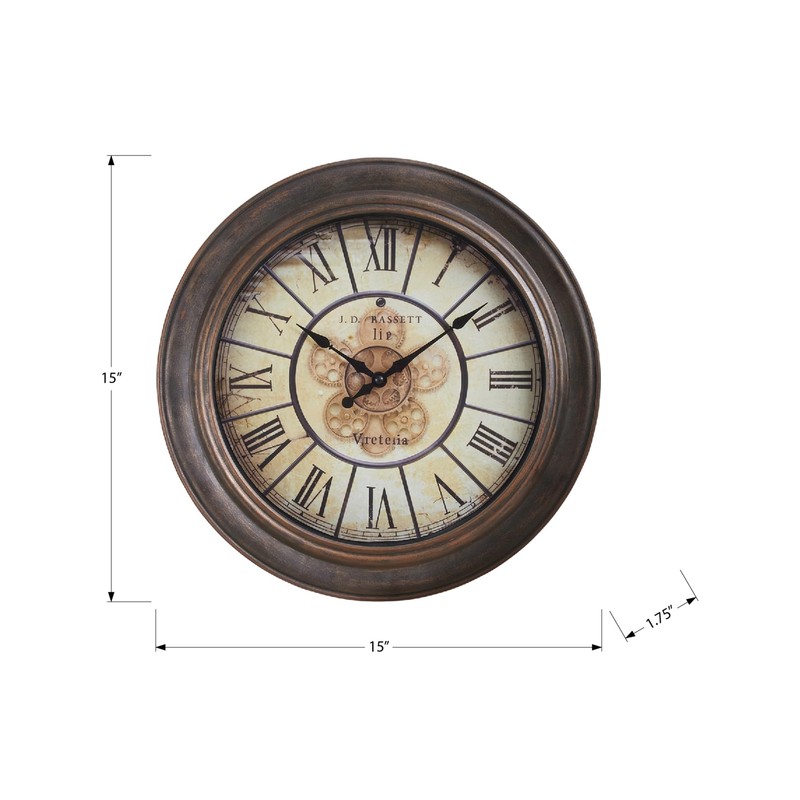 Monarch Specialties I 9081 Clocks, 15" Round, Wall Clock, Antique