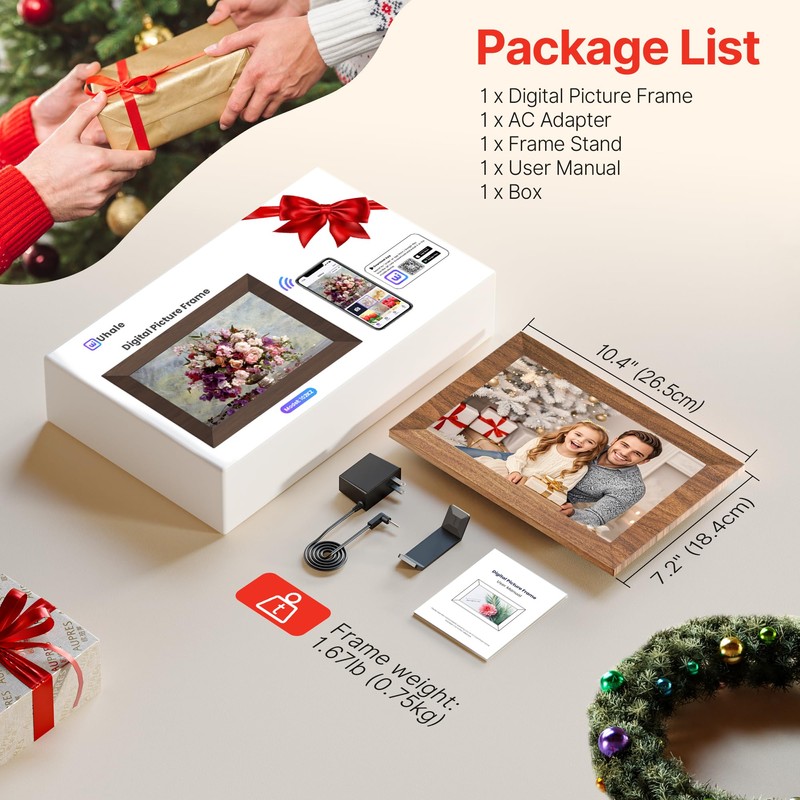 Uhale Digital Picture Frame 32GB Storage 10.1 Inch Wood WiFi