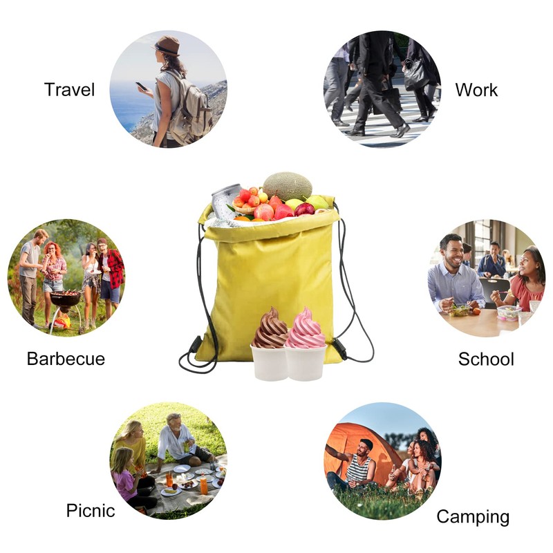 1 Pack Insulated Lunch Bags with Drawstring, Foldable Waterproof Lunch