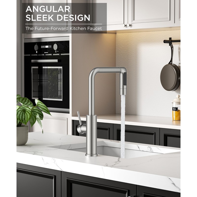FORIOUS Waterfall Kitchen Faucet with Pull Down Sprayer, 5 Spout