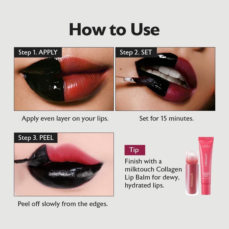 MILKTOUCH Black Peel Off Lip Tattoo - Long-Lasting Matte Lip,