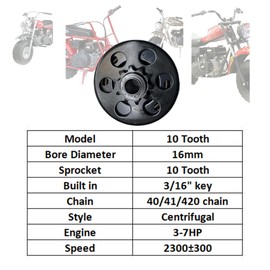 QYMOTO 16MM Bore 10 Tooth Clutch 10T Fit for Coleman CT200U-A CT200U-ex Axis 200 Centrifugal Mini Bike Clutch (NOT fit 3/4" or 5/8" Bore Shaft CT200U New Status)