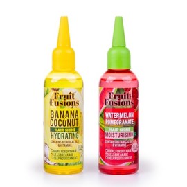 Fruit Fusions Hair Shine Oil Set, Banana Coconut and Watermelon Pomegranate, Hydrating and Moisturising for Dry Hair, 2 Bottles