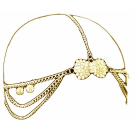 V G S Eternity Fashions Head Jewelry ~ Rhinestones Bow Head Chain Headband Goldtone for Women (IHC1015-GLD)