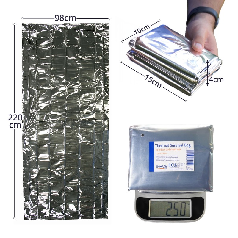 EVAQ8 Survival Bag Lightweight Thermal Double Layer Silver Bivy Bag.