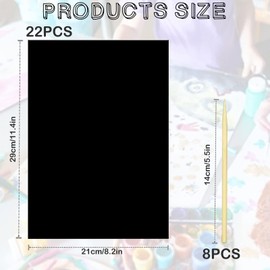 30pcs Scratch Paper Art Set for Kids Black Coating Scratch Board Scratch Art Paper with Wooden Stylus Black Scratch Off Paper Scratch Art for Adults Kids Gift DIY Craft Supplies (White Effect)