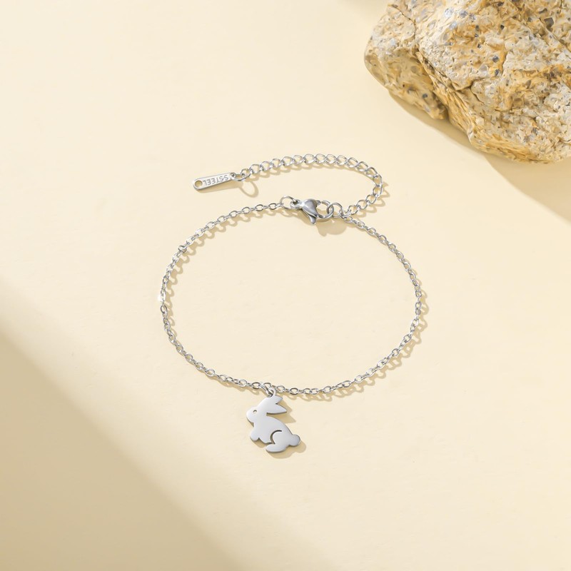 TEAMER Adjustable Dainty Cute Rabbit Bracelet Stainless Steel Bunny Jump
