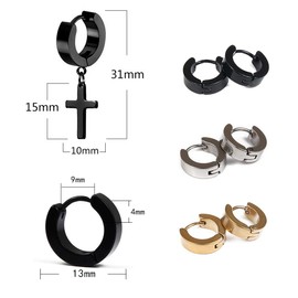 Clyhon 6 Pairs Stainless Steel Cross Earrings Hinged Rings Earrings Jewellery for Men and Women