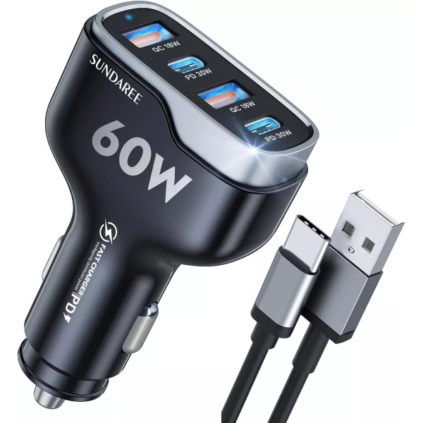 4 Ports USB C Fast Car Charger with Plug Outlet,