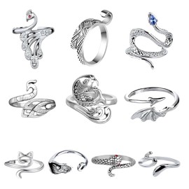 10Pcs Adjustable Crochet Tension Rings for Finger Knitting Yarn Tension Ring for Crocheting Knitting Loop Crochet Rings Cat Snake Yarn Ring for Women Yarn Guide Finger Holder (Silver)