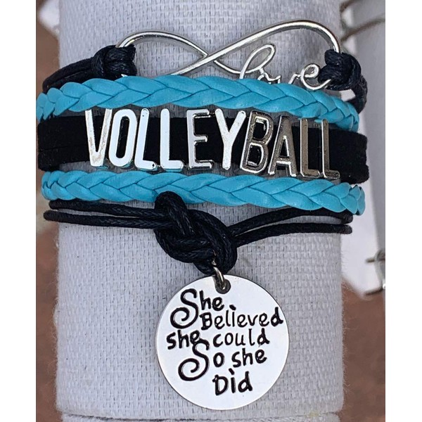 Sportybella Volleyball Charm Bracelet - Volleyball Jewelry - Volleyball She Believed She Could Bracelet for Volleyball Players - Perfect Volleyball Gifts for Players (Blue/Black)