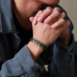 Rockyu Titanium Material, Men's Magnetic Bracelet, IP Gold Plating, Black & Gold, Simple Design, Magnet, Far Infrared, Germanium, Negative Ions, Gift, Present, Titanium Titanium Germanium, No Gemstone