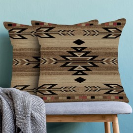 BETGINY Boho Throw Pillow Covers, Brown Black Aztec Western Throw Pillows for Couch, Southwestern Native Tribal Geometry Outdoor Pillow Covers 20x20 Inch 2 Pcs Square Cushion Cover for Couch Sofa