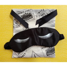 LANCOME Black Sleep Eye Mask + Silky Drawstring Pouch Bag 2 Pc Travel Set New