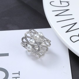 3Pcs Scarf Ring - Scarf Clip, Scarf Ring Clip for Women, Men, Silver Scarf Rings Set, Pearl Hollow Tube Chiffon Buckle, Metal Antique Scarf Clips, Retro Scarf Slide Silver (3PCS)