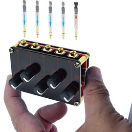 Multiple Input Mix 4 Way 1/8" inch 4 in 1 Out Stereo Passive Mixer Headphone Sound Audio Speaker Splitter selector switcher 3.5mm audio Switch Box aux Loop Volume knob Control 3.5 mm Mixing Sharing