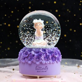 Musical Snow Globe Crystal Ball, 3D Rotating Fairy Tale Sweet Princess Crystal Ball Music Box with Colorful LED Light & Melody Musical Christmas New Year Birthday Gift Decor Artware for Adults