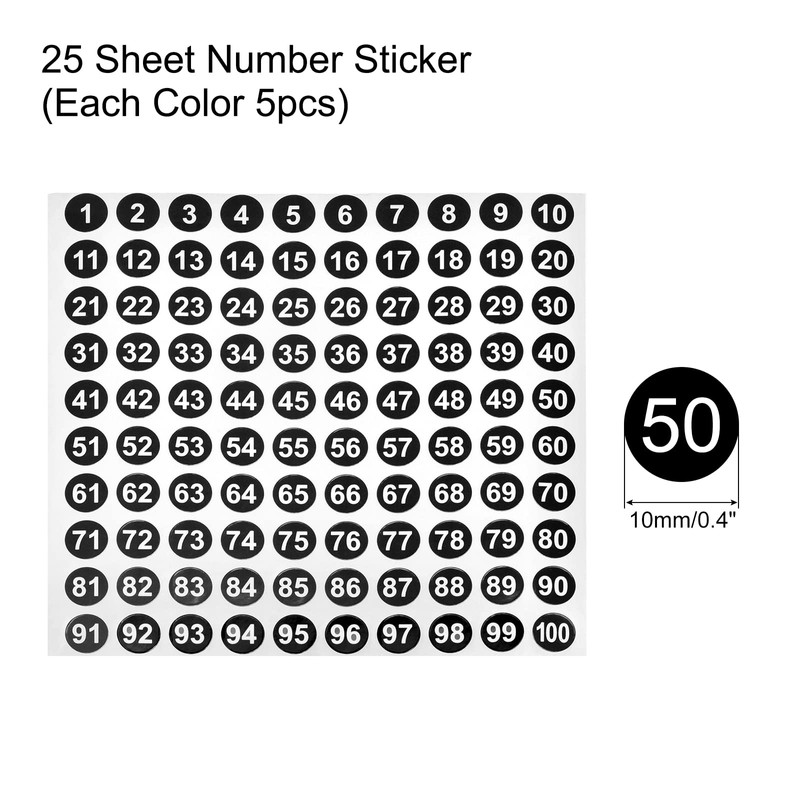sourcing map Pack of 25 1 to 100 Number Stickers
