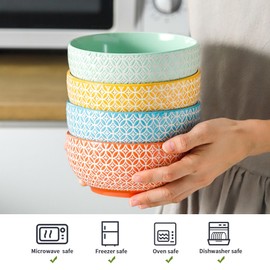 YELLOYA Porcelain Cereal Bowls 20oz Set of 4-6in Ceramic Soup Bowls for Kitchen, Colorful Bowls for Salad, Dessert, Oatmeal, Pasta, Dishwasher & Microwave Safe in Vibrant Assorted Colors