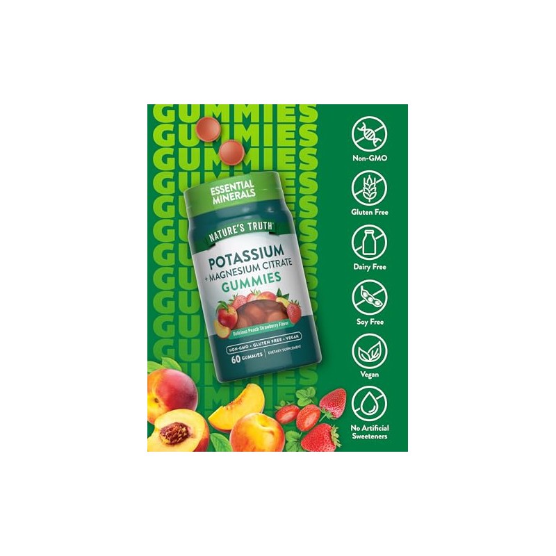 Natures Truth Citrato de Potasio Magnesio 60 Gomitas Veganas Suplemento