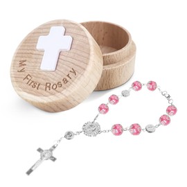 TBTFW My First Rosary, Baby Rosary Baptism Keepsake Box, Rosary Catholic Gift for Girls, First Christian Communion GiftUsed for Baptism Ceremony (Pink)