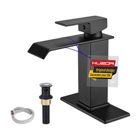 KUZOR Waterfall Bathroom Faucets 1 or 3 Hole Single Handle, Matte Black Bathroom Sink Faucet with Metal Pop Up Drain, Square Brass Faucet for Bathroom Sink
