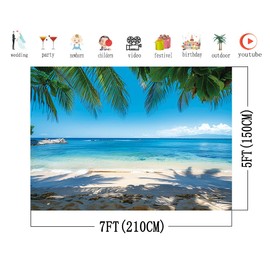 AIIKES 7x5FT Sea Beach Backdrop Blue Ocean Sand Wave Palms Tree Leaves Background Hawaiian Blue Sky Decorations for Birthday Party Studio Props XY173