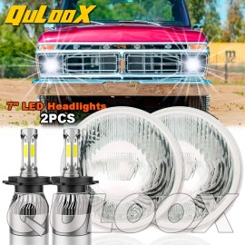 QULOOX 7 INCH Round LED Hi/Lo Beam Headlights Angel Eyes for Ford F100 F150 F250 Truck