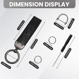 SMLBJUTE Wristlet Keychain, Leather Keychain, Universal Car Key Holder with 360-Degree Swivel, 2 Key Rings, Anti-Lost D-Ring (Black 5inch)