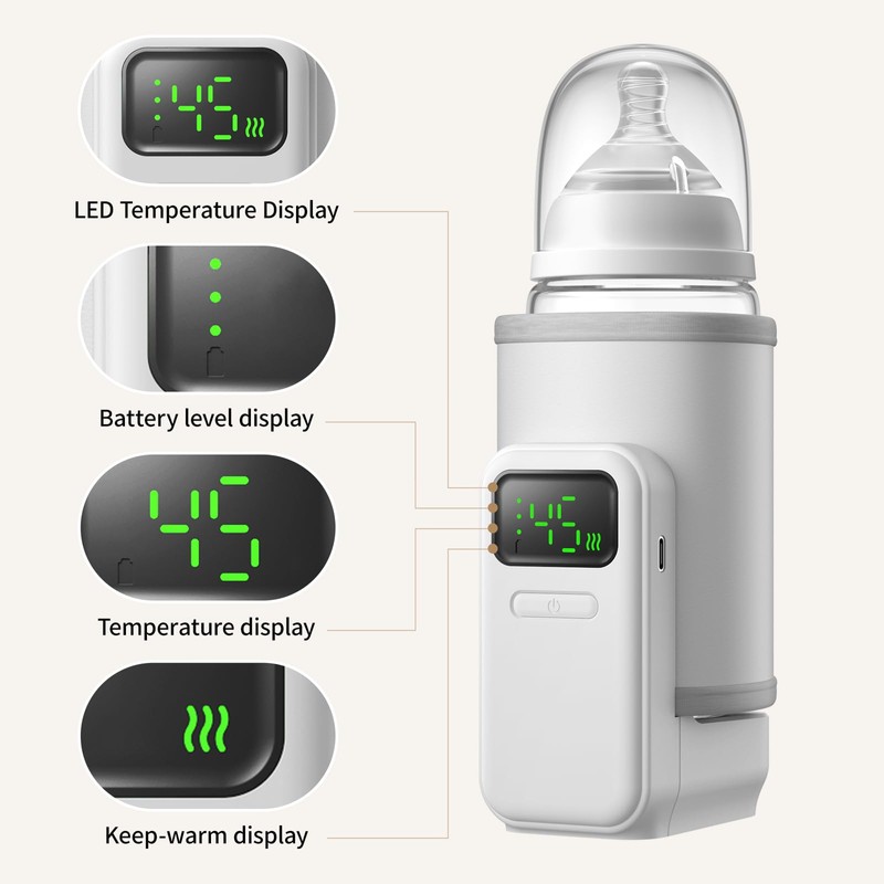 Portable Bottle Warmer, Rechargeable 5000 mAh Battery,Digital Display