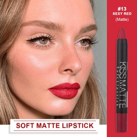 evpct DNM 1Pcs Red Matte Lipstick and Lip Crayon Liner Pencil Pen Set for Women Lip Stain Long Lasting Waterproof labiales mate magicos 24 horas originales pintalabios permanente 24 horas 13