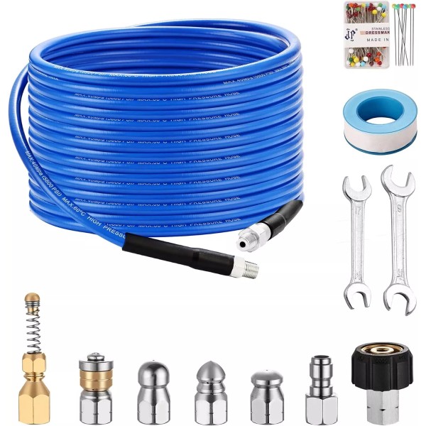 No Brand Sewer Jetter Kit for Pressure Washer, 25Ft X1/4"