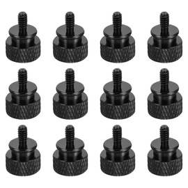 sourcing map 12pcs UNC6-32x6.5mm Knurled Thumb Screw Computer Case Threaded Hand Tighten Screws Aluminum Alloy for PC Case, Cool Black