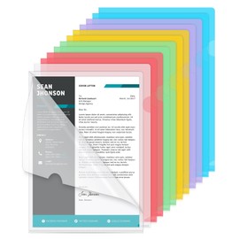 Plastic Project Pockets, 12 Pcs L-Type Document Folders, Colored Project Sleeves for Offices, Schools, Businesses (6 Colors)